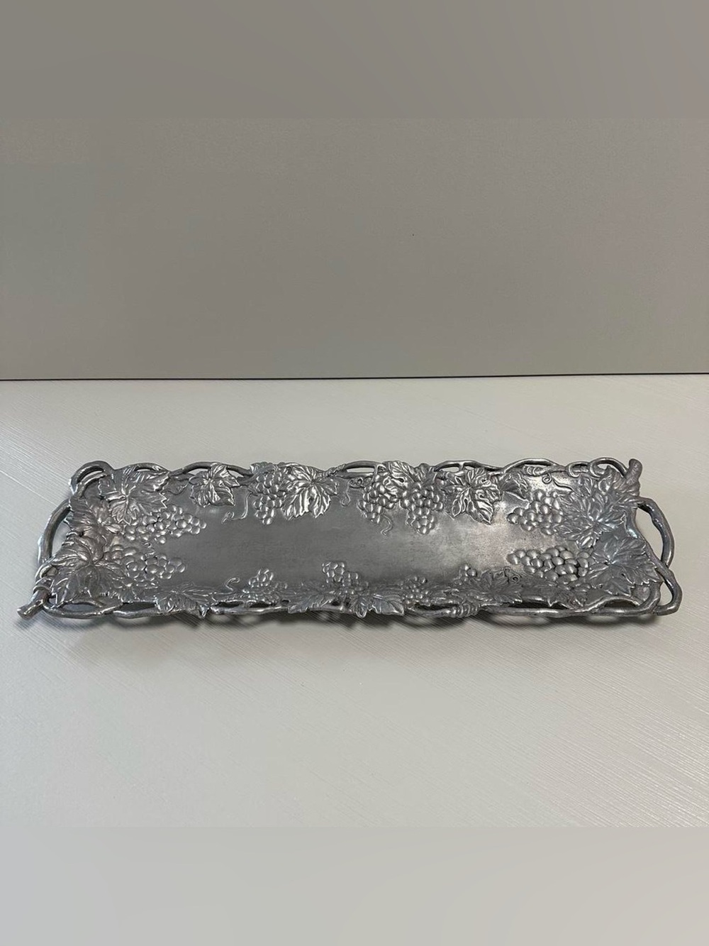 Vintage 1995 Arthur Court Silver Grape & Leaf Long Decorative Tray